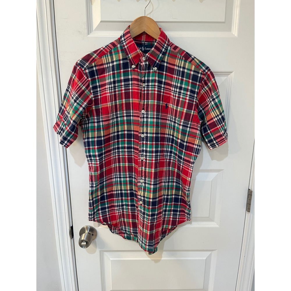 Ralph Lauren Mens Classic Fit Madras Plaid Short Sleeve Button Down Shirt Sz. S